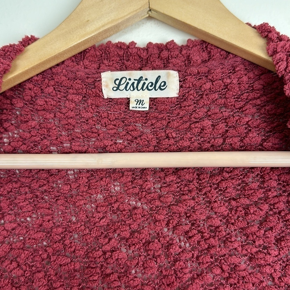 Listicle Woman’s Medium Long Open Fluffy Cardigan Red Oversized - Picture 4 of 5
